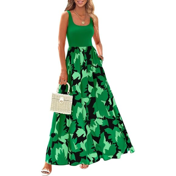 green emerald velvet dress Maxi Dress for Women Beach Vacation Casual Halter Dresses Boho Smocked Dress  for Womens Spring Break Outfits A Line Sleeveless Sundresses Summer Long  Party Wedding Guest Dress Army Green S at Amazon main image 1